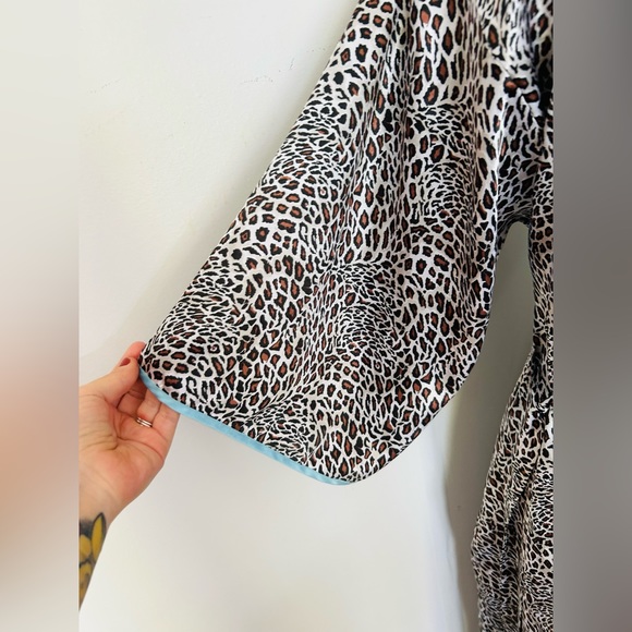 Women’s Animal Print Contrast Trim Satin Maxi Slip Dress and Robe Set Size S/M - Picture 11 of 16